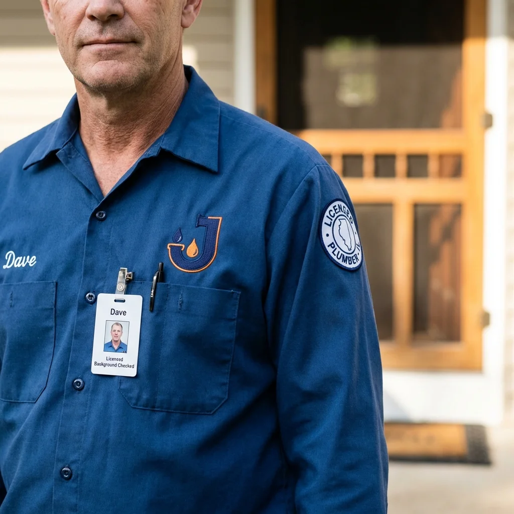 Licensed plumber showing ID badge in Bonita Springs, FL