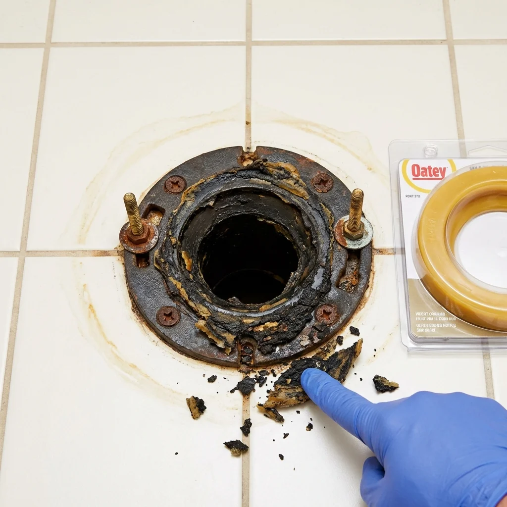 Failed wax ring showing water seepage at the base of a toilet in a Bonita Springs, FL home